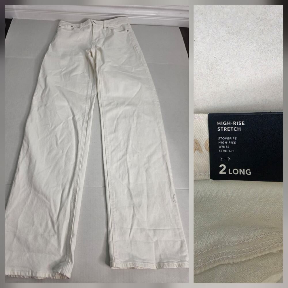AMERICAN EAGLE Jeans SZ 2 Long Stovepipe Straight Leg High Rise Drapey White NEW